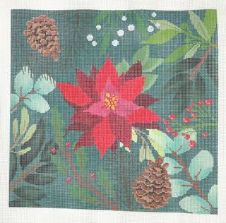 botanical pillow, green with poinsettia by Laura Love Designs (thumbnail)
