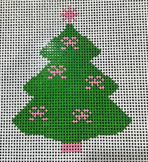 Preppy Tree Green w/pink bows by Silver Stitch Needlepoint (thumbnail)