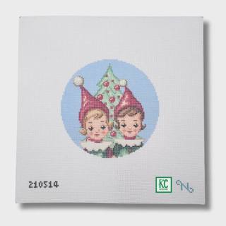 Vintage Pixie Elves Round Needlepoint Canvas by Needlepaint (thumbnail)