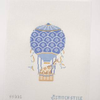 Light Blue Hot Air Balloon With Giraffe by Stitch Style Needlepoint (thumbnail)