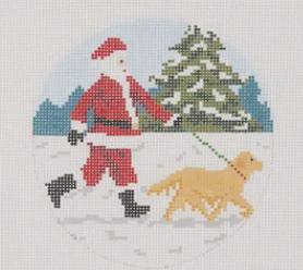 Sporty Santa Walking Yellow Lab by Doolittle Stitchery (thumbnail)