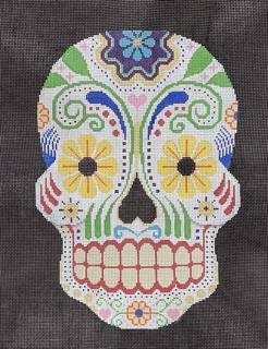 White Day of the Dead Sunflower Skull by JP Needlepoint (thumbnail)