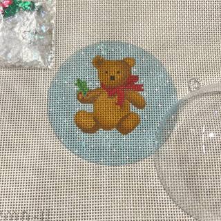 XMD11 Teddy Bear with Red Bow on Snowy Sky by Kate Dickerson Needlepoint Collections (thumbnail)