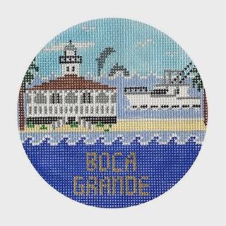 Boca Grande Shrimp boat Round Canvas by Doolittle Stitchery (thumbnail)