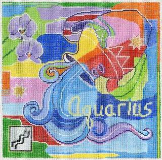 Aquarius Zodiac Square Canvas by Doolittle Stitchery (thumbnail)