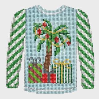 Palm Tree Sweater on Blue with Green Sleeves by Kristine Kingston (thumbnail)