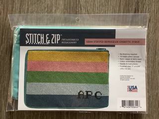 Striped Monogram Stitch & Zip Cosmetic Bag by Alice Peterson (thumbnail)