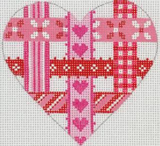 Mini Heart – Woven Ribbons – pinks & reds by Kate Dickerson Needlepoint Collections (thumbnail)