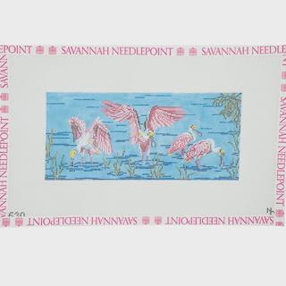 Spoonbills Over Water by Needle Crossings (thumbnail)