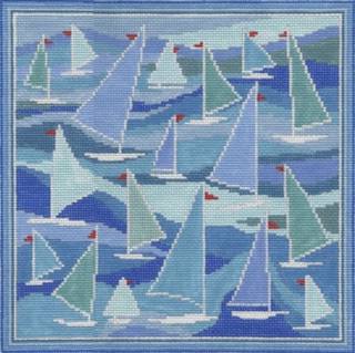 Sailboats Pillow - Trunk Show by Doolittle Stitchery (thumbnail)