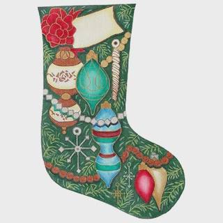 Vintage Ornaments on Green Stocking by Chris Lewis Distributing (thumbnail)