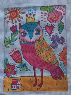 Spunky Owl w/ Crown & Flowers by Kate Dickerson Needlepoint Collections (thumbnail)