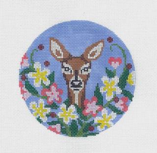 Round ~ Wildflower Doe Deer handpainted 4.5" Needlepoint Canvas by Abigail Cecile from Juliemar by Abigail Cecile (thumbnail)