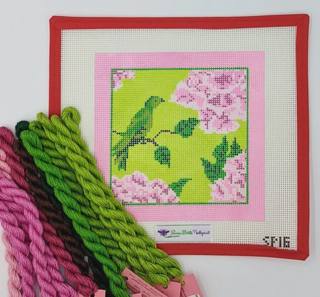 Bird with Peonies on 10m Beginner Fiber Kit by Susan Battle Needlepoint (thumbnail)