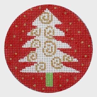 White Swirly Tree on Red by CBK Needlepoint (thumbnail)