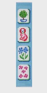 Mahj Jong Tiles Key Fob - English Garden Theme by Kate Dickerson Needlepoint Collections (thumbnail)