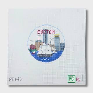 Boston Travel Round Canvas by Kathy Schenkel (thumbnail)