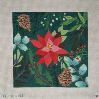 Botanical Pillow-Green w/ Red Flower by Laura Love Designs (thumbnail)