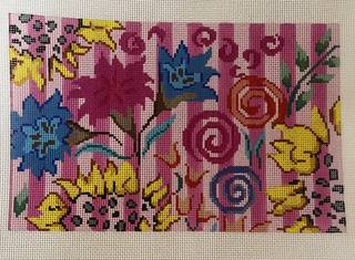 Clutch purse/rectangle floral on pink stripe by Patti Mann (thumbnail)