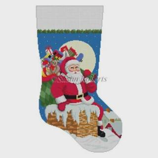 Santa Down the Chimney Stocking Boy by Susan Roberts Needlepoint (thumbnail)