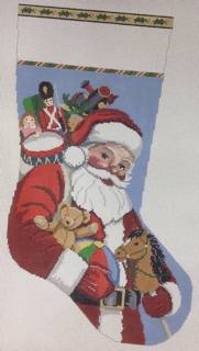 santa stocking with horse & teddy by Susan Roberts Needlepoint (thumbnail)