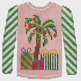 Palm Tree Sweater on Pink with Green Sleeves by Kristine Kingston (thumbnail)