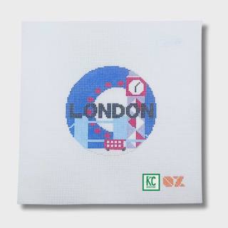 London Retro Travel Round Canvas by Oz Needle and Thread (thumbnail)