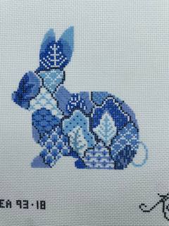 Blue Tobacco Leaf Bunny by Kelly Clark Needlepoint (Colonial Needle) (thumbnail)
