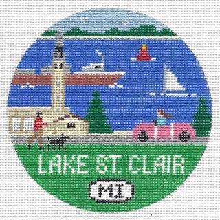 Lake St Clair Round Canvas by Doolittle Stitchery (thumbnail)