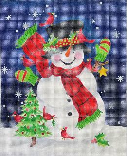Sally Eckman Roberts – Snowman w/ Green Mittens & Cardinals by Kate Dickerson Needlepoint Collections (thumbnail)