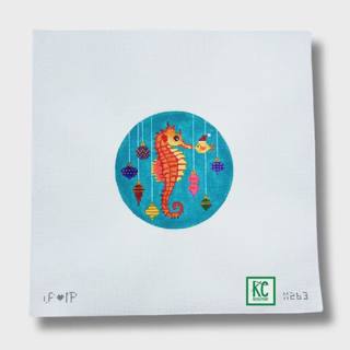 Seahorse and Ornaments Round Canvas by CBK Needlepoint (thumbnail)