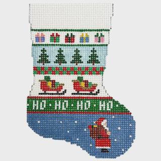 Tree, Sleigh Santa Stripe - Mini Stocking by Susan Roberts Needlepoint (thumbnail)