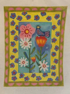 Blue Bird on Flowers w/ Double Border by Kate Dickerson Needlepoint Collections (thumbnail)