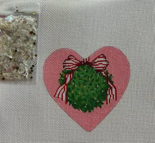 Heart Mini w/clear dome/confetti - Kissing Ball w/red striped bow by Kate Dickerson Needlepoint Collections (thumbnail)