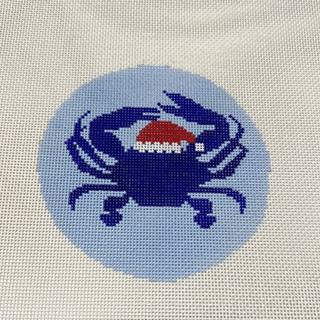 M-Blue Crab in Santa Hat Ornament by Susan Battle Needlepoint (thumbnail)
