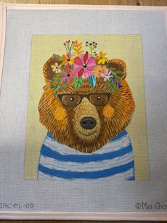 Bear in Striped Shirt w/ Glasses by Kate Dickerson Needlepoint Collections (thumbnail)