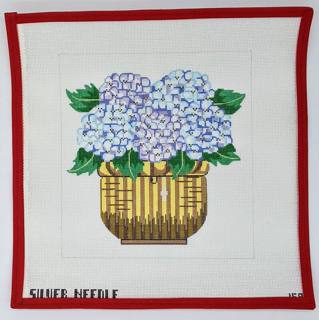 Basket with Hydrangea by Kelly Clark Needlepoint (Colonial Needle) (thumbnail)