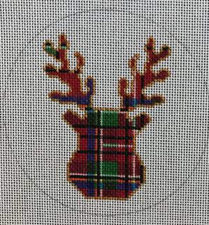 Plaid Reindeer Antlers Round by Susan Battle Needlepoint (thumbnail)