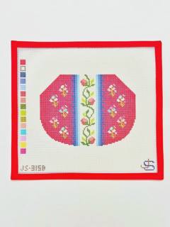 Kiss Lock Bag Canvas - Floral Stripe on Red by Jeni Sandberg Needlepoint (thumbnail)
