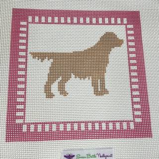 Golden Retriever with Pink Border by Susan Battle Needlepoint (thumbnail)
