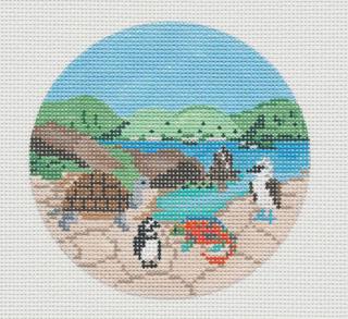 Travel Round ~ Galapagos Islands ~ Travel & Destination 4" Round handpainted 18 Mesh Needlepoint Canvas by Painted Pony by Painted Pony Designs (thumbnail)
