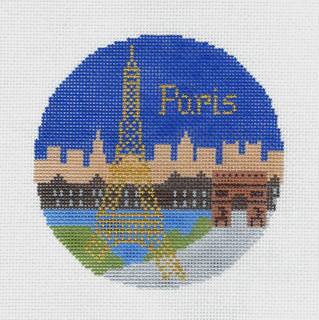 Travel Round ~ PARIS, FRANCE handpainted 4.25" Needlepoint Canvas by Silver Needle by Silver Needle (thumbnail)