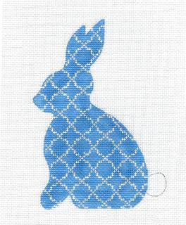 Rabbit ~ Blue & White Bunny Rabbit Ornament handpainted Needlepoint Canvas by Kelly Clark by Kelly Clark Needlepoint (Colonial Needle) (thumbnail)