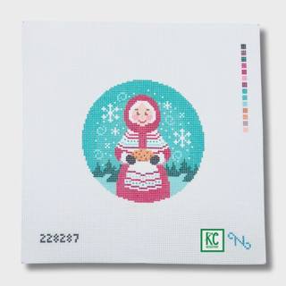 Mrs Claus Snow Globe Round Canvas by Needlepaint (thumbnail)