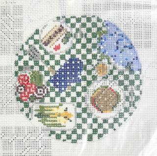 barbecue on green gingham with stitch guide by Stitch Style Needlepoint (thumbnail)