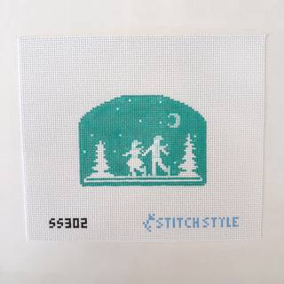 Mint Green Figure Skaters Silhouette in Forest by Stitch Style Needlepoint (thumbnail)
