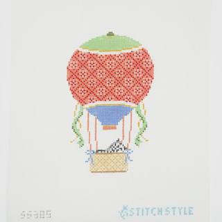 Coral and Green Hot Air Balloon with Zebra by Stitch Style Needlepoint (thumbnail)