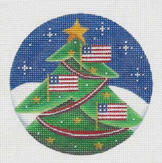 Military Round ~ Patriotic Flags Christmas Tree 18 Mesh handpainted 4" Needlepoint Canvas by Rebecca Wood by Rebecca Wood Designs (thumbnail)