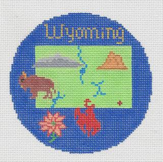 Travel Round ~ WYOMING handpainted 4.25" Needlepoint Ornament Canvas by Silver Needle by Silver Needle (thumbnail)