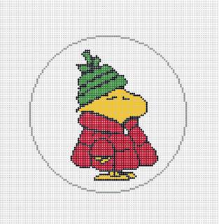 PEANUTS Winter - Woodstock in Puffer Coat Round Canvas by Officially Needlepoint (thumbnail)
